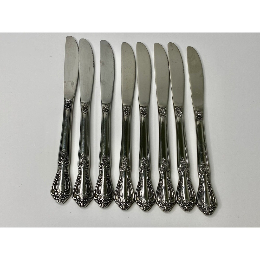 Farberware Regal Lot Of 8 Dinner Knives Floral Replacement